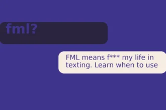 Young person looking at phone after spilling coffee, chat bubble showing fml on screen