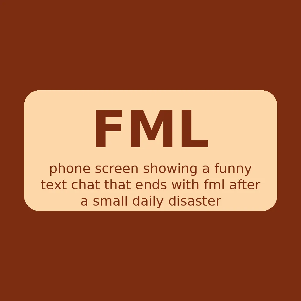 phone screen showing a funny text chat that ends with fml after a small daily disaster