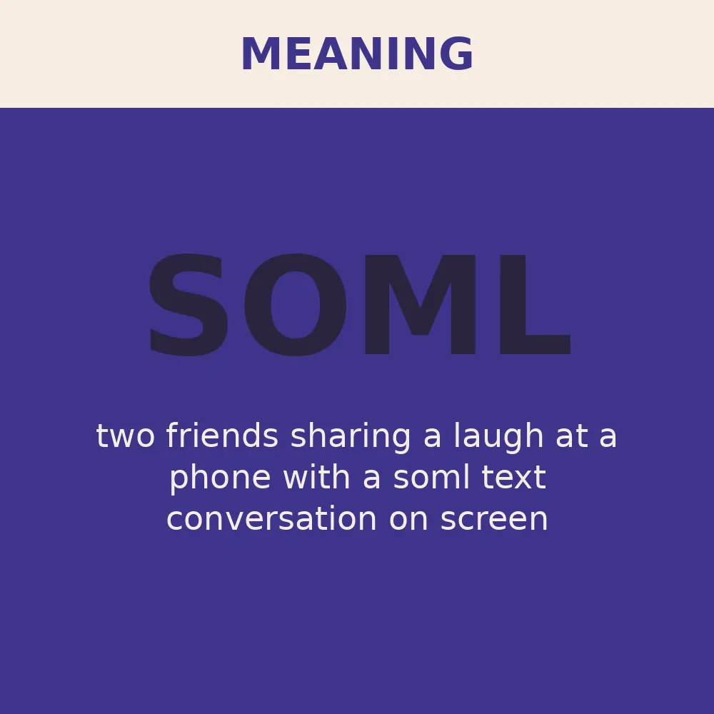 two friends sharing a laugh at a phone with a soml text conversation on screen